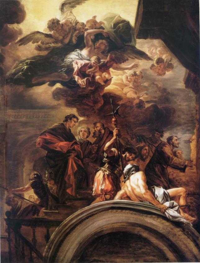 Saint-François framför påven. - Francesco Solimena