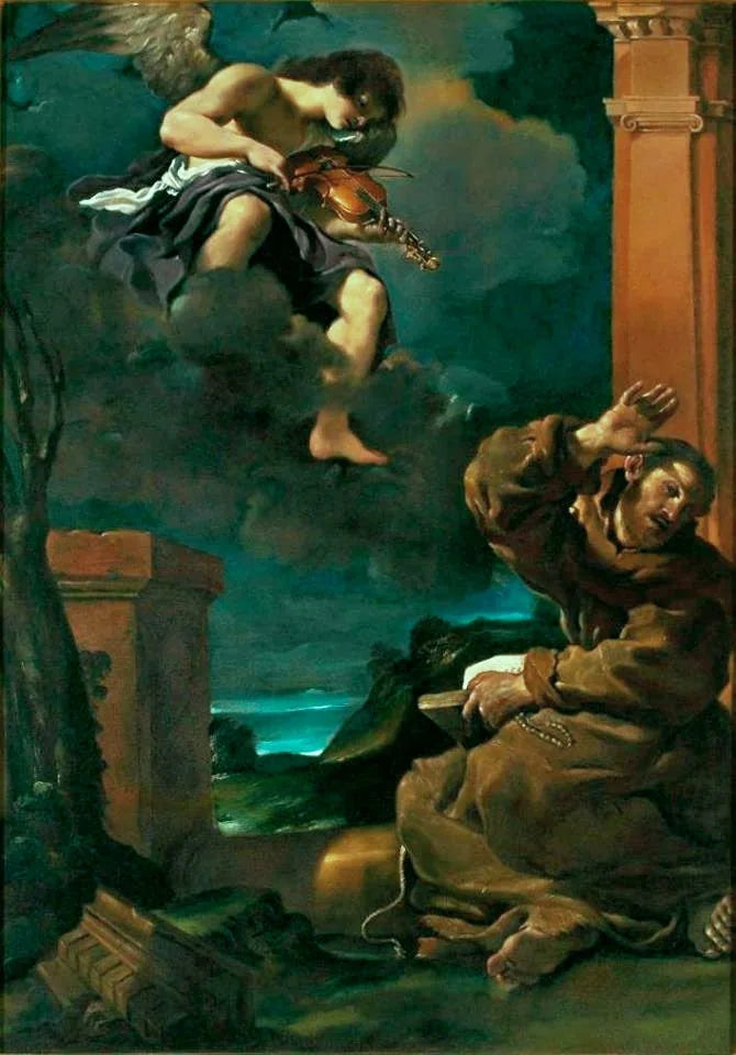 Saint François i extas med en musikerängel - Guercino