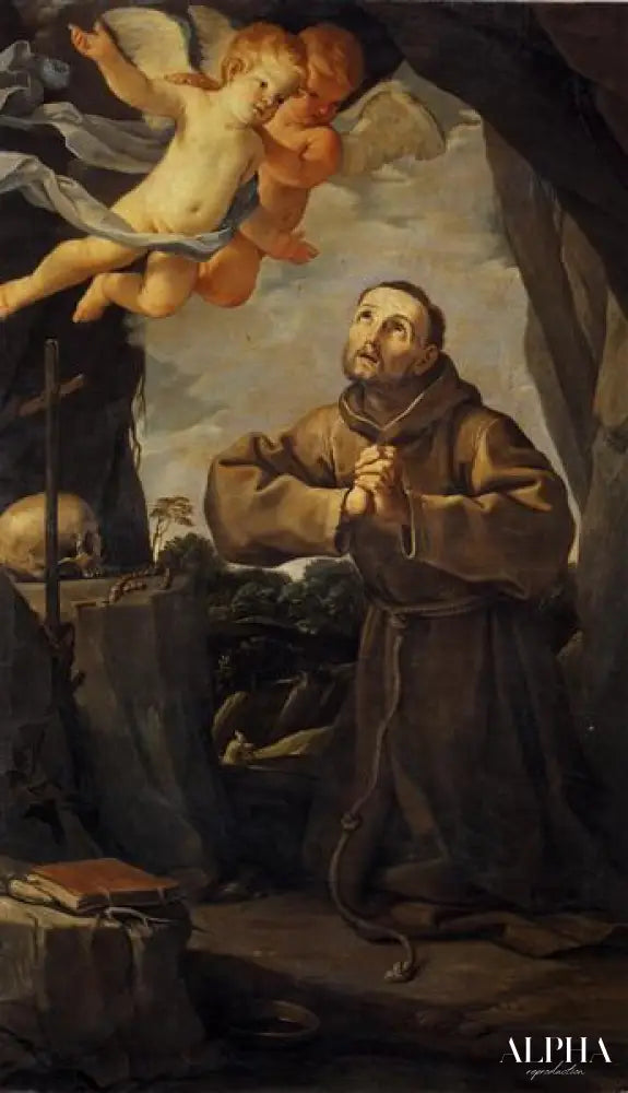 Saint François en prière avec deux anges - Guido Reni Reproductions de tableaux à la peinture à l’huile