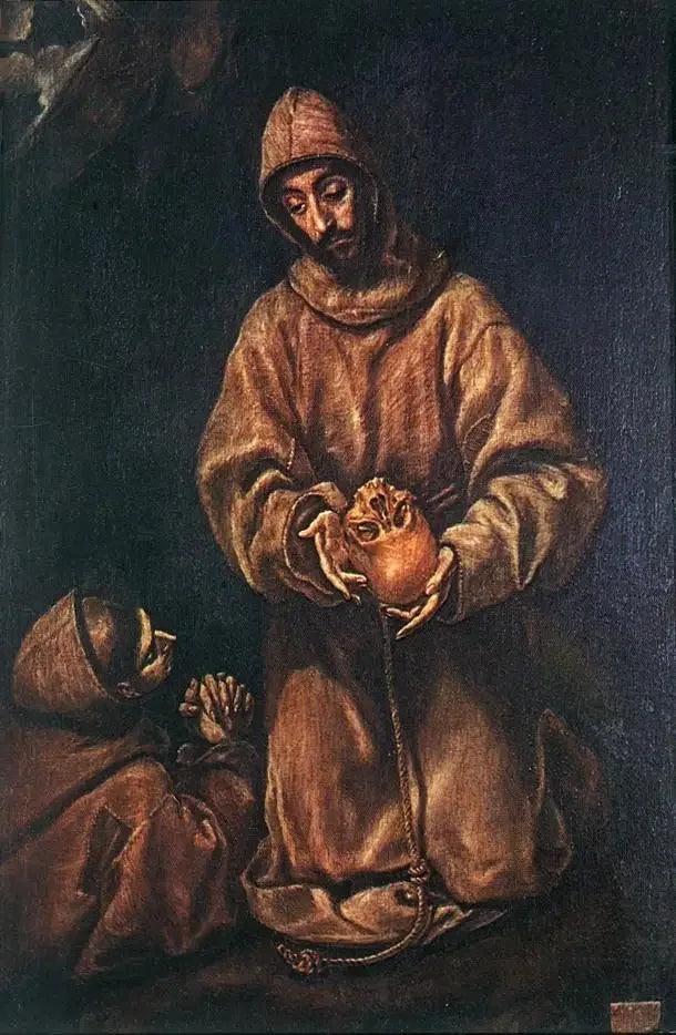 Sankt Franciskus och broder Léon som mediterar över döden - El Greco