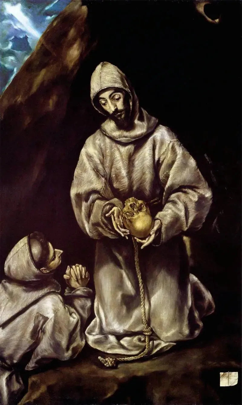 Sankt Franciskus och broder Léon som mediterar över döden - El Greco