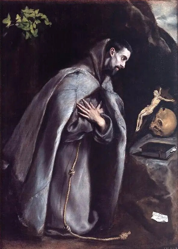 Saint François mediterar knäböjande - El Greco