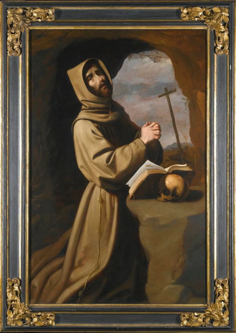 Saint François ber i en grotta - Francisco de Zurbarán