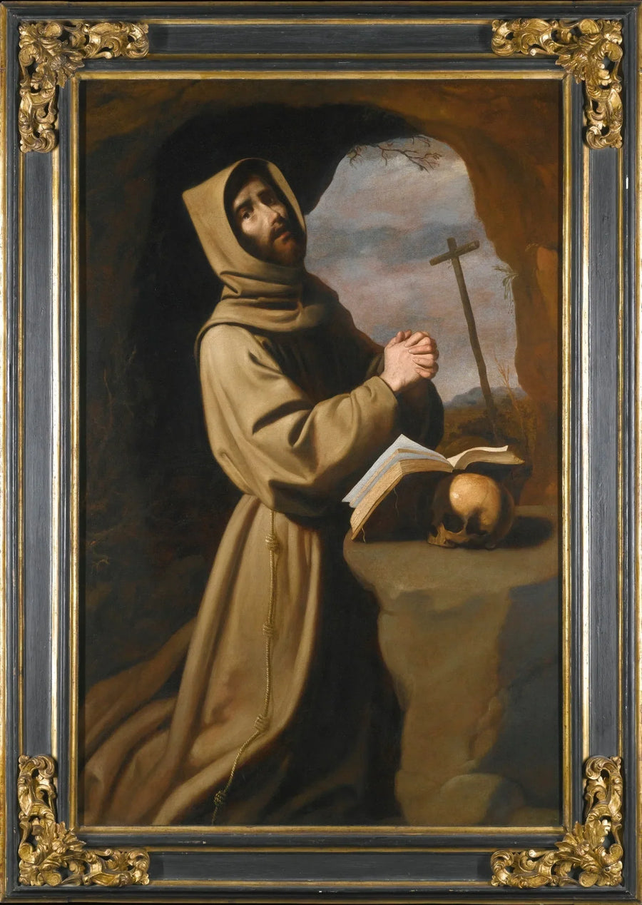 Saint François ber i en grotta - Francisco de Zurbarán