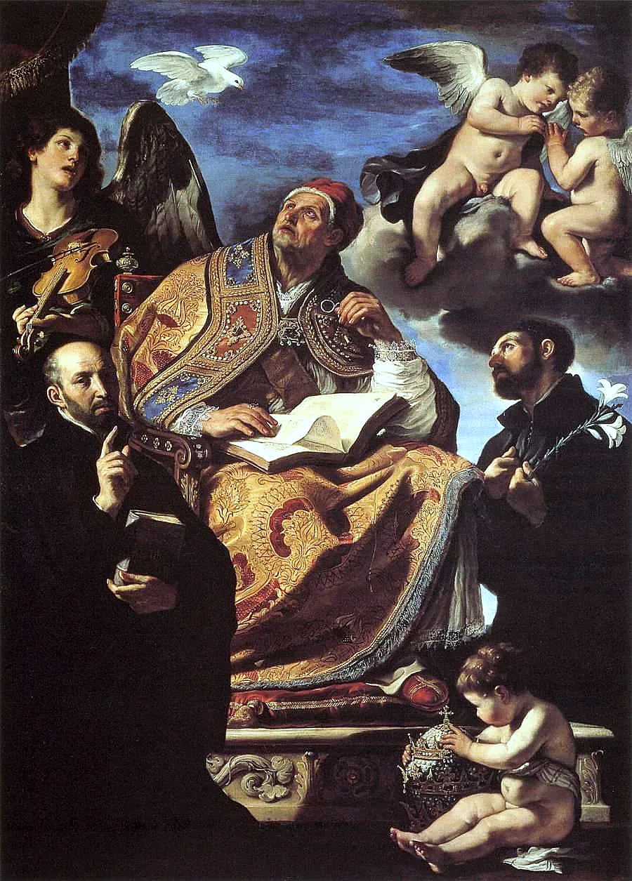 Saint Grégoire le Grand med de jesuitiska helgonen - Guercino