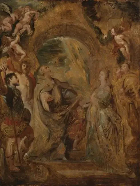 Saint Gregorius den Store med helgonen Maurus och Papias, och heliga Domitilla med helgonen Nereus och Achilleus - Peter Paul Rubens