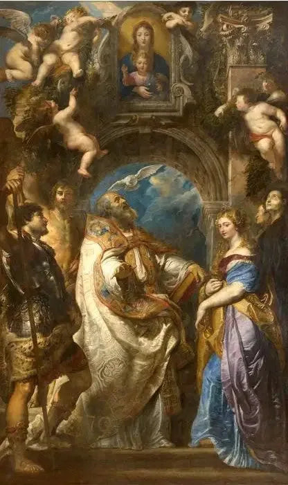 Påve Gregorius den Store, omgiven av helgon och helgoninnor - Peter Paul Rubens