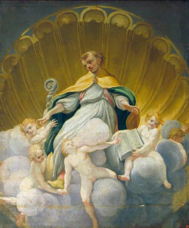Saint Hilaire omgiven av änglar (kopi av fresken i kupolen i katedralen i Parma) - Antonio da Correggio