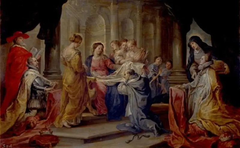 Saint Ildefonse som tar emot jungfru Marias dalmatika, i närvaro av ärkehertig Albert och prinsessan Isabelle - Peter Paul Rubens