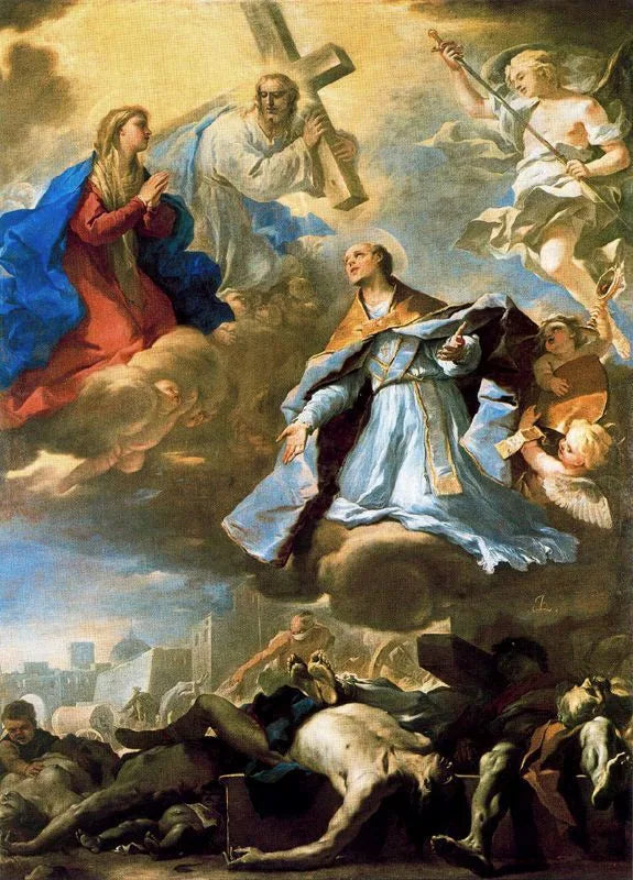 Saint Janvier vädjar till Jungfru Maria, Kristus och den Evige Fadern för att stoppa pesten. - Luca Giordano