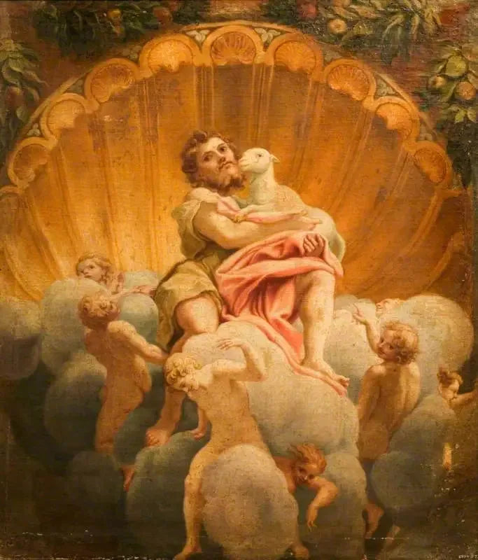 Saint Jean bärande Lamm (kopi av fresken i kupolen i katedralen i Parma) - Antonio da Correggio