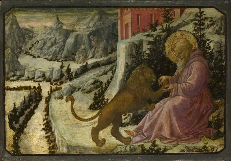 Saint Jerome och lejonet: Predellatavla - Fra Filippo Lippi