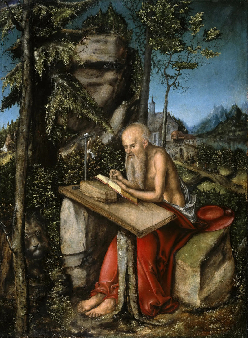 Saint Jérôme i ett bergigt landskap - Lucas Cranach den äldre