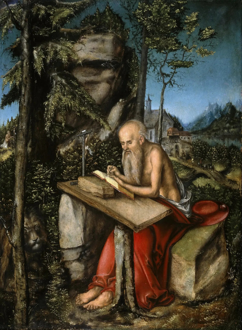 Saint Jérôme i ett bergigt landskap - Lucas Cranach den äldre