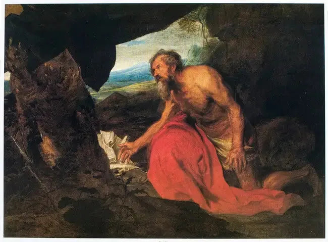 Sankt Hieronymus som eremit i ett landskap, läsande - Antoine van Dyck