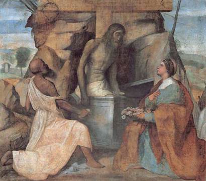 Saint Jérôme och Saint Dorothée älskar Kristus i gravkammaren - Alessandro Bonvicino
