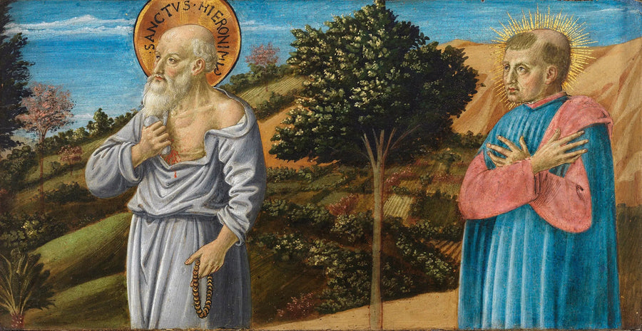 Saint Jérôme och den salige Bartolo Buompedoni från San Giminiano - Benozzo Gozzoli
