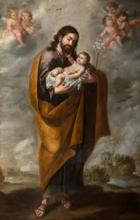 Sankt Josef med det Frälsande Barnet (Änglar i molnen) - Bartolomé Esteban Murillo