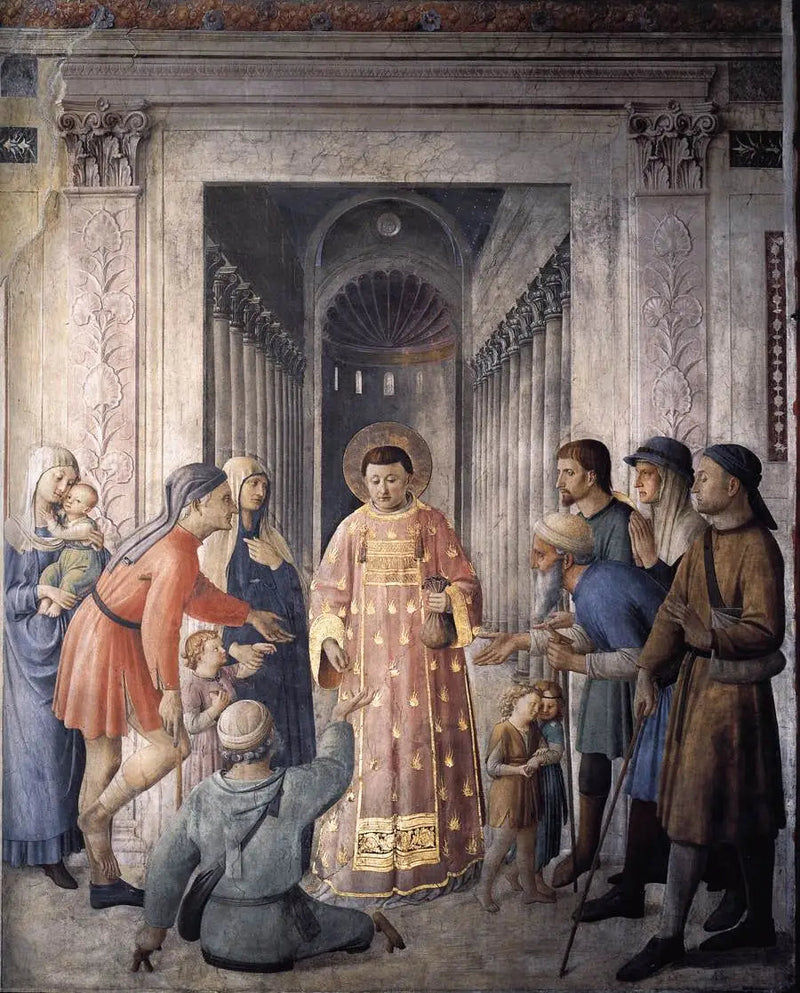 Saint Laurent delar ut allmosa - Fra Angelico