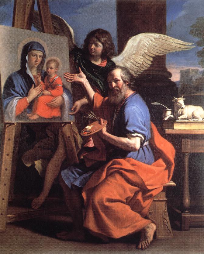 Saint Luc som visar ett målning av Jungfrun - Guercino