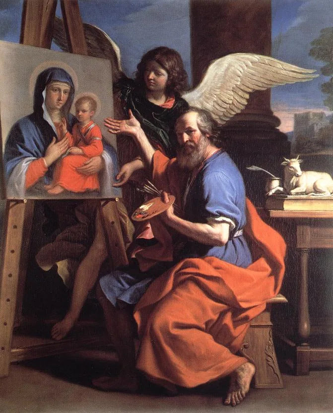 Saint Luc som visar ett målning av Jungfrun - Guercino