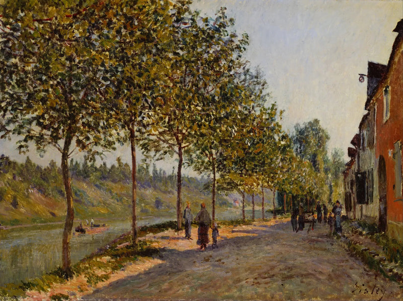 Saint-Mammès och kullen vid La Celle, juni morgon - Alfred Sisley