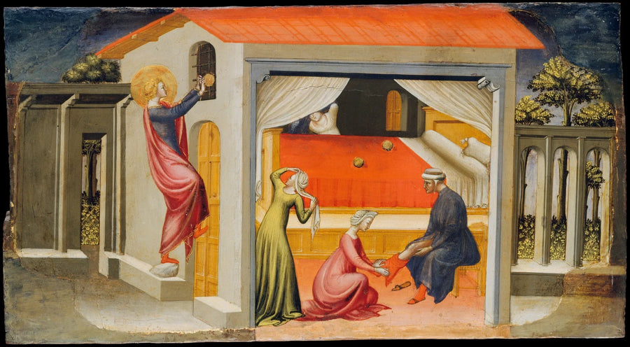 Saint Nicolas som ger gåvor - Bicci di Lorenzo
