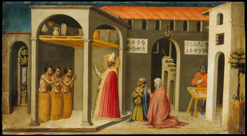 Saint Nicolas återuppstår tre unga - Bicci di Lorenzo