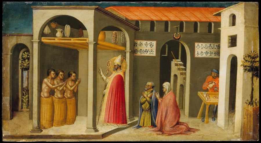 Saint Nicolas återuppstår tre unga - Bicci di Lorenzo