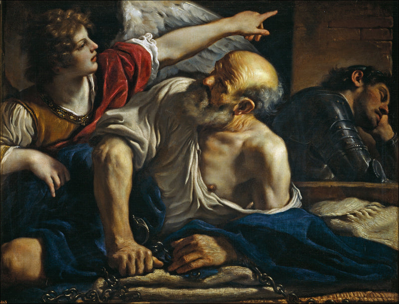 Saint Pierre frigjord av en ängel - Guercino
