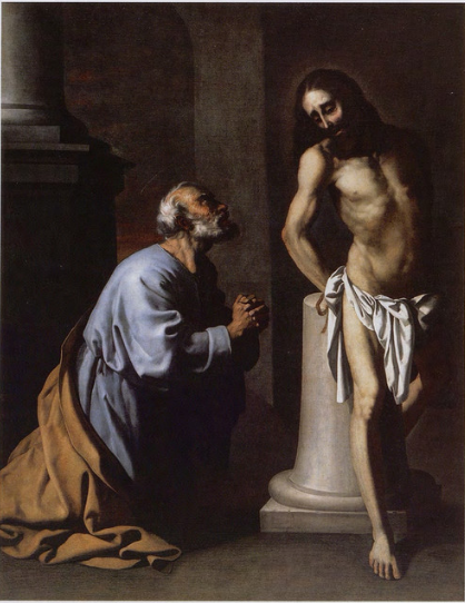 Saint Pierre ångrar sig inför Kristus vid kolonnen - Francisco de Zurbarán