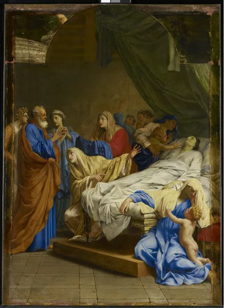 Saint Pierre väcker änkan Tabitha - Eustache Le Sueur