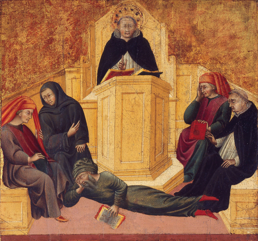 Saint Thomas d'Aquin förvirrar Averroès - Giovanni di Paolo