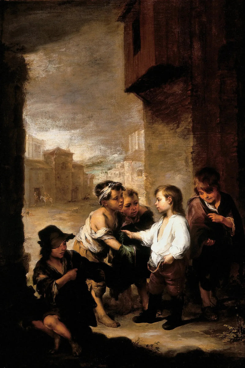 Saint Thomas de Villanueva som delar sina kläder mellan tiggande pojkar - Bartolomé Esteban Murillo