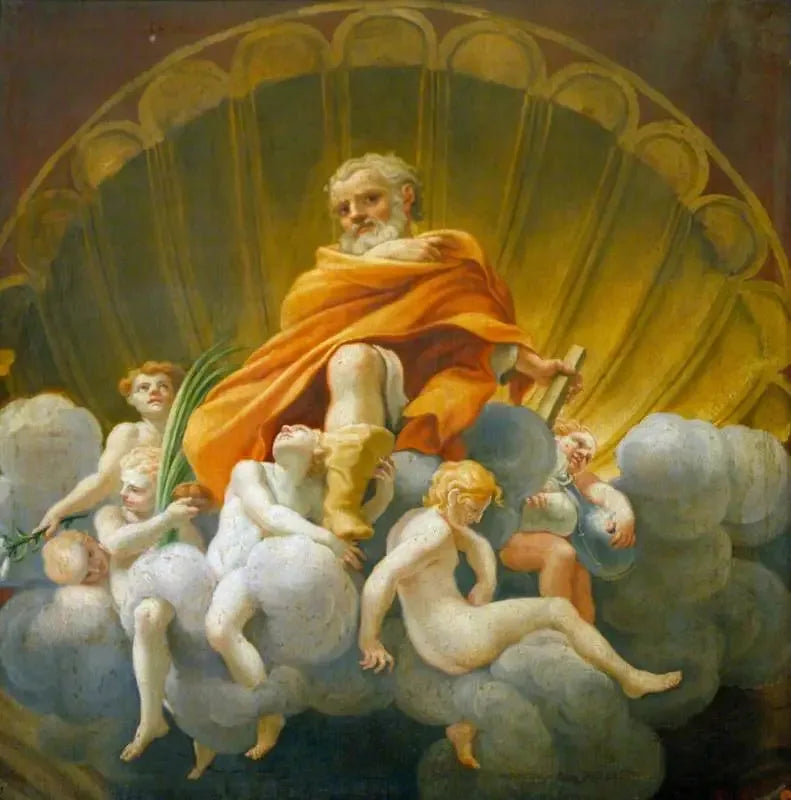 Saint Thomas omgiven av änglar (kopi av fresken i kupolen i katedralen i Parma) - Antonio da Correggio