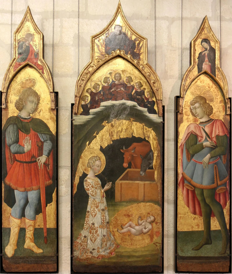 Saint Vittorin (?) (ovan: Annunciationsängeln) - Giovanni di Paolo