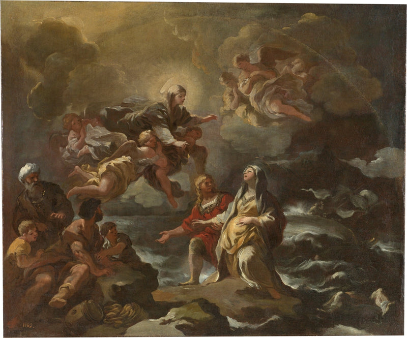 Sainte Brigitte räddad från en skeppsbrott av Jungfru Maria - Luca Giordano