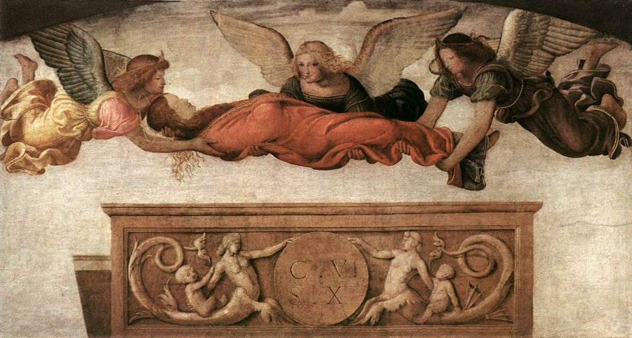 Sainte Catherine bärs till jord av änglar - Bernardino Luini