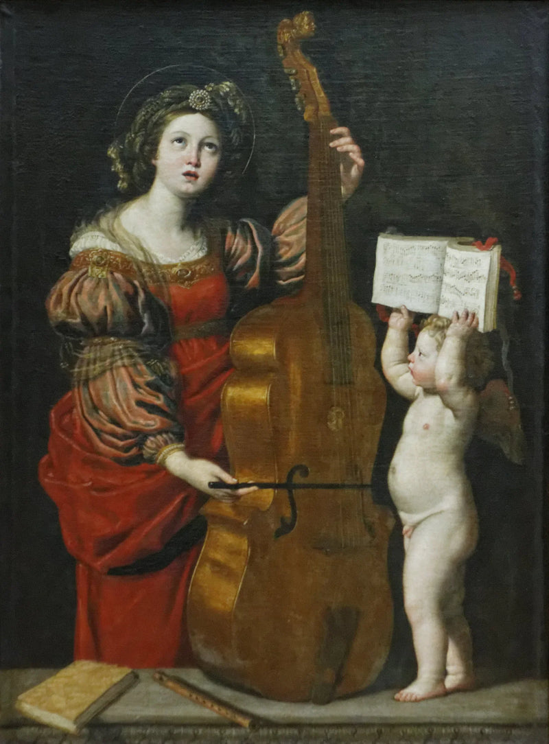 Sainte Cécile med en ängel hyresgästande ett musikstycke - Domenichino