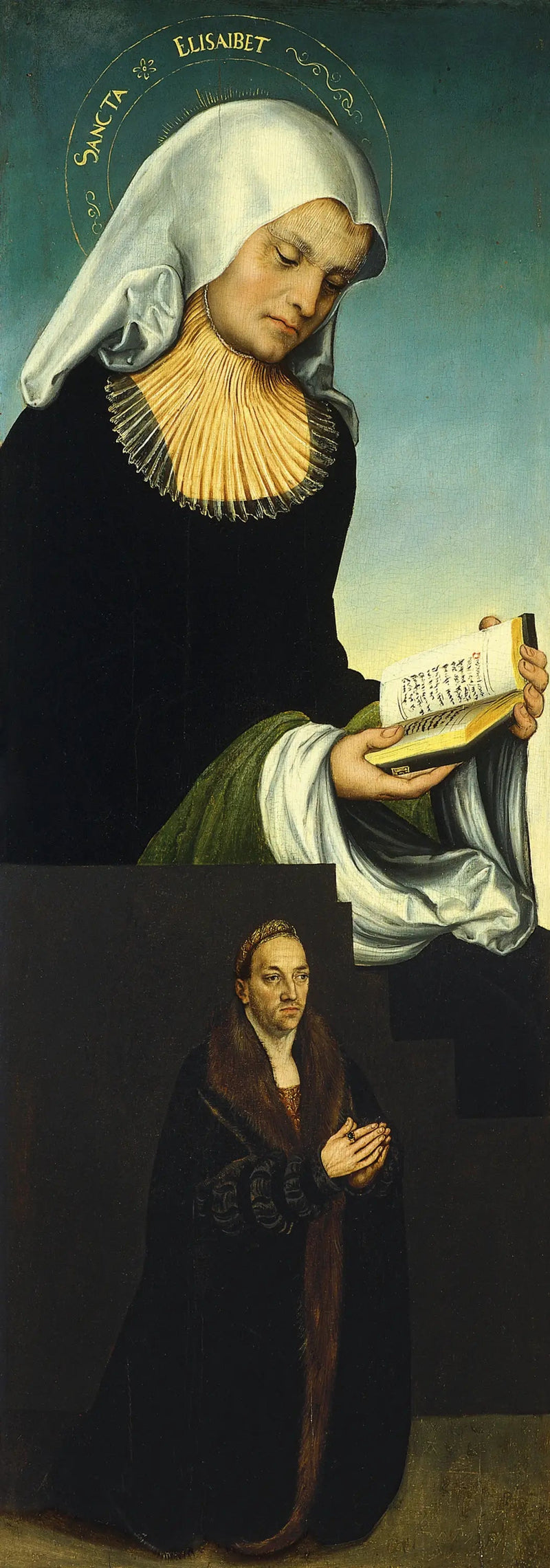 Sainte Élisabeth med hertig Georg av Sachsen som donator (vänstra inre vingen) - Lucas Cranach den äldre