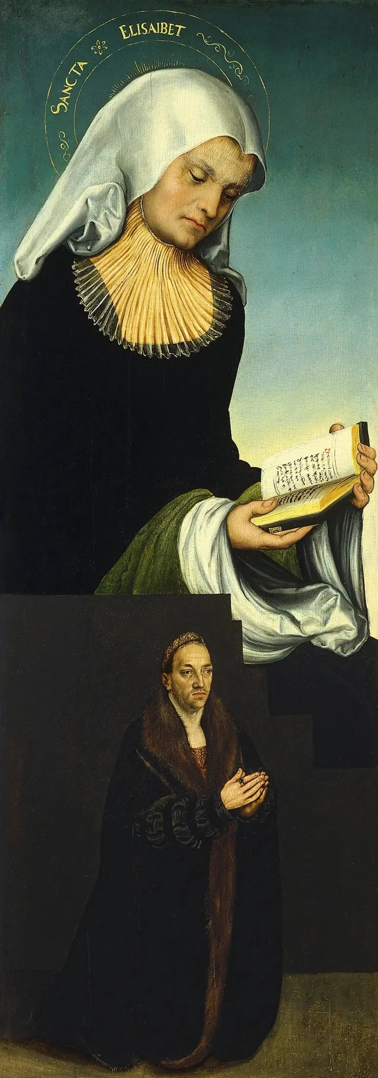 Sainte Élisabeth med hertig Georg av Sachsen som donator (vänstra inre vingen) - Lucas Cranach den äldre