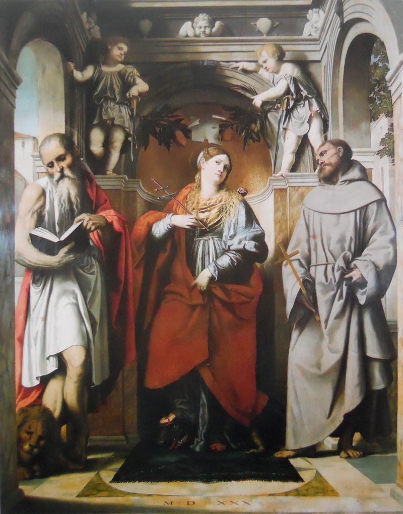 Sainte Marguerite d'Antioche med helgonen Jerome och François - Alessandro Bonvicino