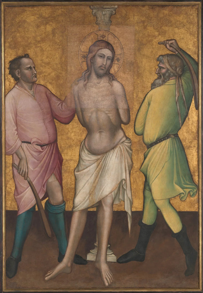 Sainte Marie-Madeleine som håller ett korsfäst; (på baksidan) Flagellationen - Spinello Aretino