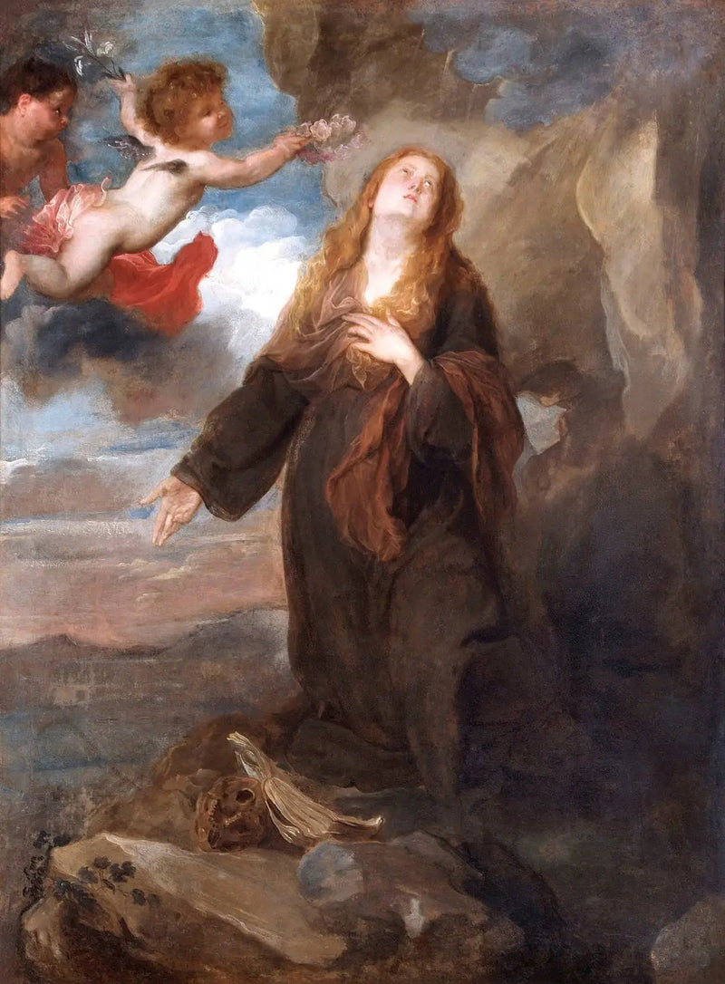 Sainte Rosalie krönt med rosor av två änglar - Antoine van Dyck