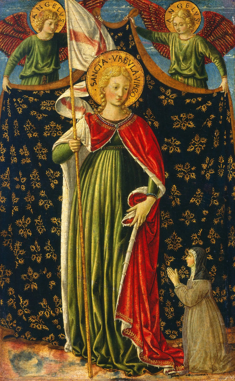 Sainte Ursule med två änglar och en donator - Benozzo Gozzoli