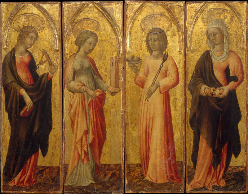 Heliga Katarina av Alexandria, Skägg, Agatha och Margareta - Giovanni di Paolo