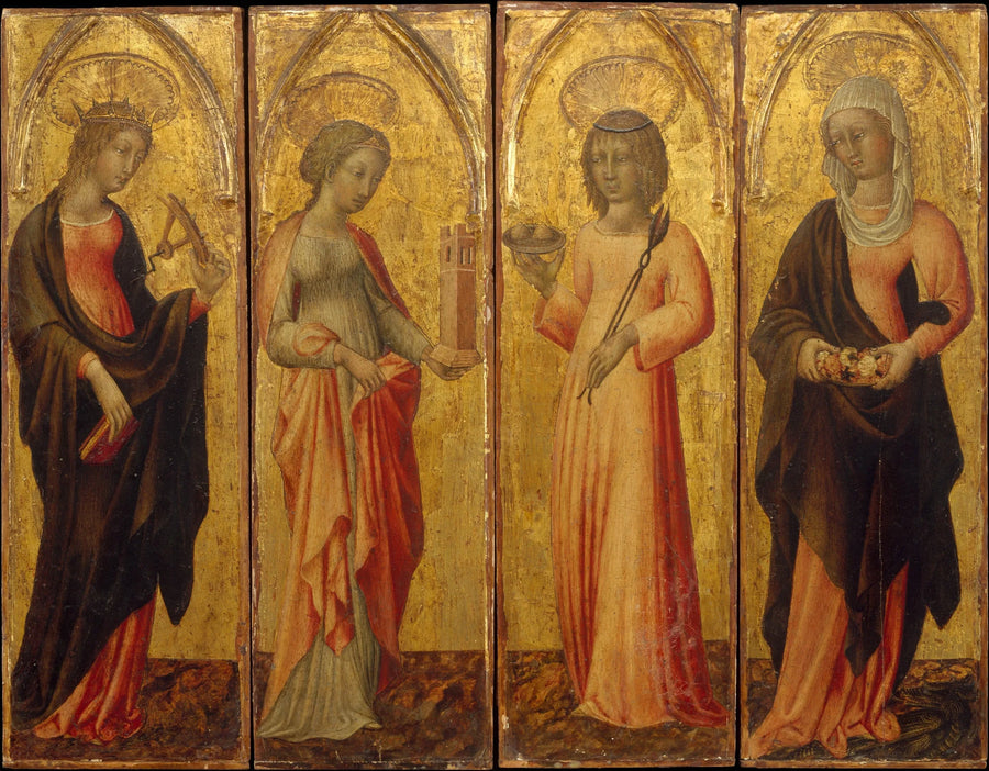 Heliga Katarina av Alexandria, Skägg, Agatha och Margareta - Giovanni di Paolo