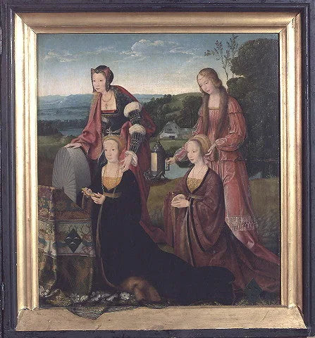 Saintes Catherine och Gudula med Catharina Hackeney (född Hardenrath) och Sibilla Hackeney (född van van Merle) - Joos van Cleve