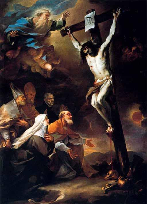 Helgon som är skyddshelgon för Neapel som dyrkar korset - Luca Giordano