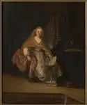 Saskia bär en rik klänning som Batseba (ensam) med brevet från David - Rembrandt